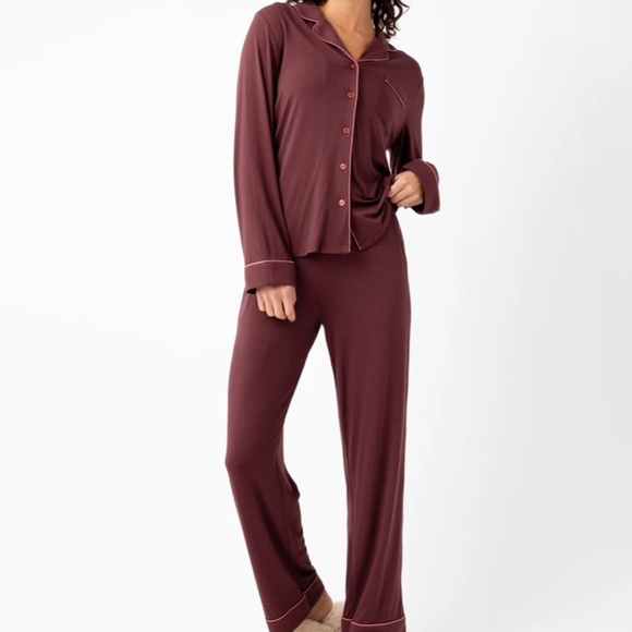 NWOT Women's Bamboo Stretch-Knit Long Sleeve Pajama Set Size XL BURGUNDY - Picture 2 of 7